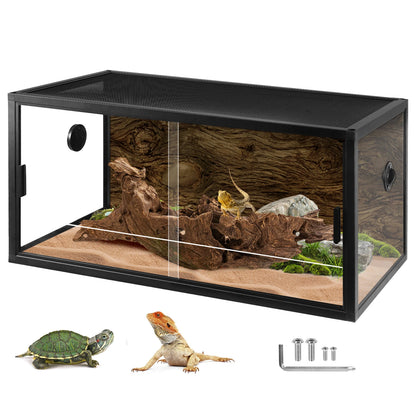 Reptile Terrarium Lounge Habitat with Ventilation, Tempered Glass. Reptile Tank Large Capacity for Snake/Bearded Dragon/Lizard Ect