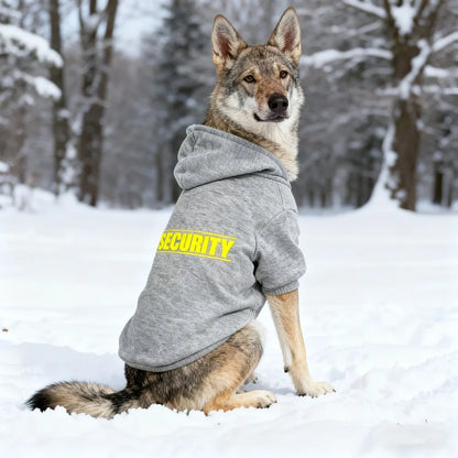 Pet Hoodie for Medium To Large Dogs | Classic Gray with Yellow SECURITY Print, Fleece-Lined for Warmth and Breathability
