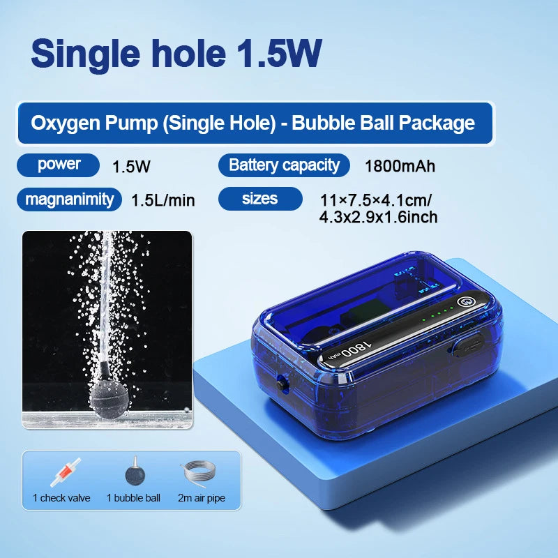 4800mAh aquarium oxygen pump, USB charging. Small, portable oxygen pump, Indoor and outdoor fishing aerator