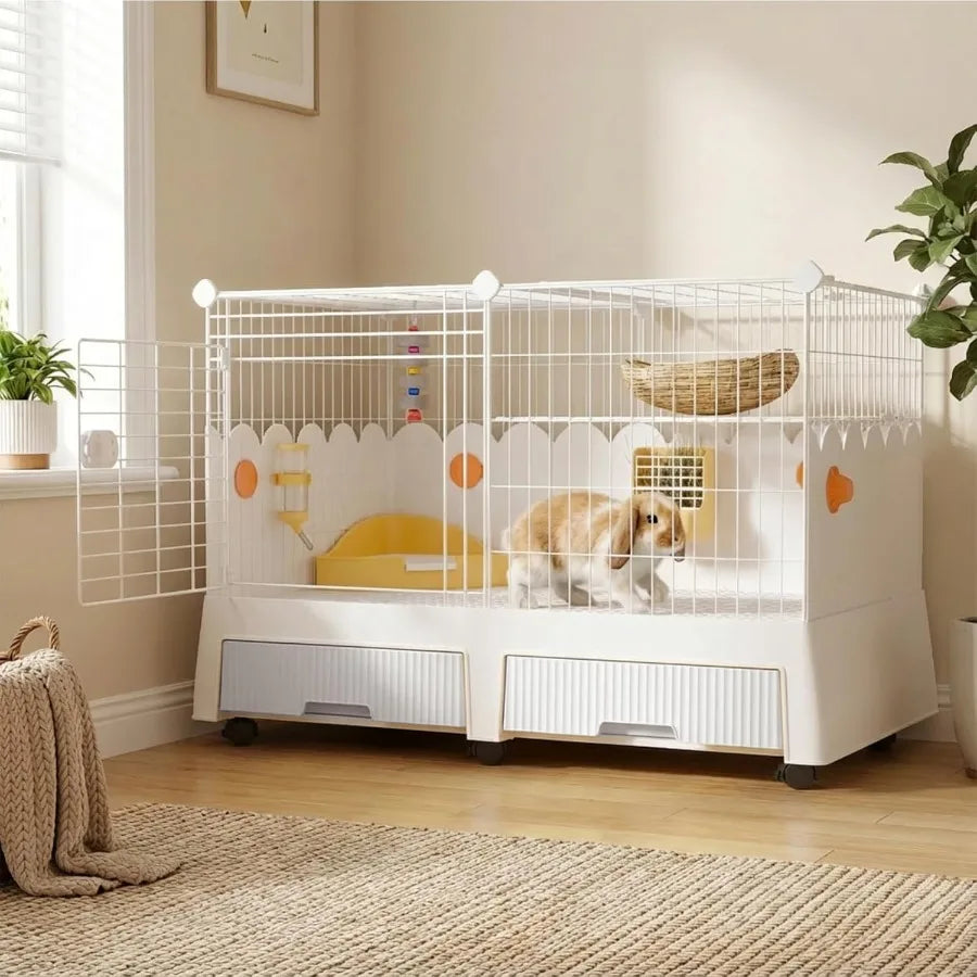 Large Indoor Rabbit Cage with Elevated Loft Design for Small Pets, Including Rabbits, Chinchillas and Guinea Pigs