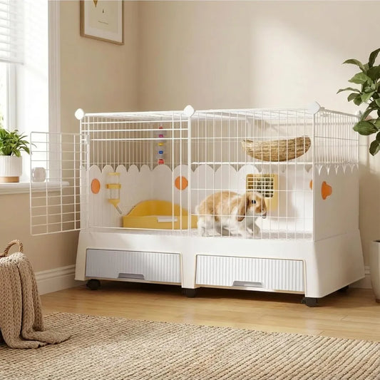 Large Indoor Rabbit Cage with Elevated Loft Design for Small Pets, Including Rabbits, Chinchillas and Guinea Pigs