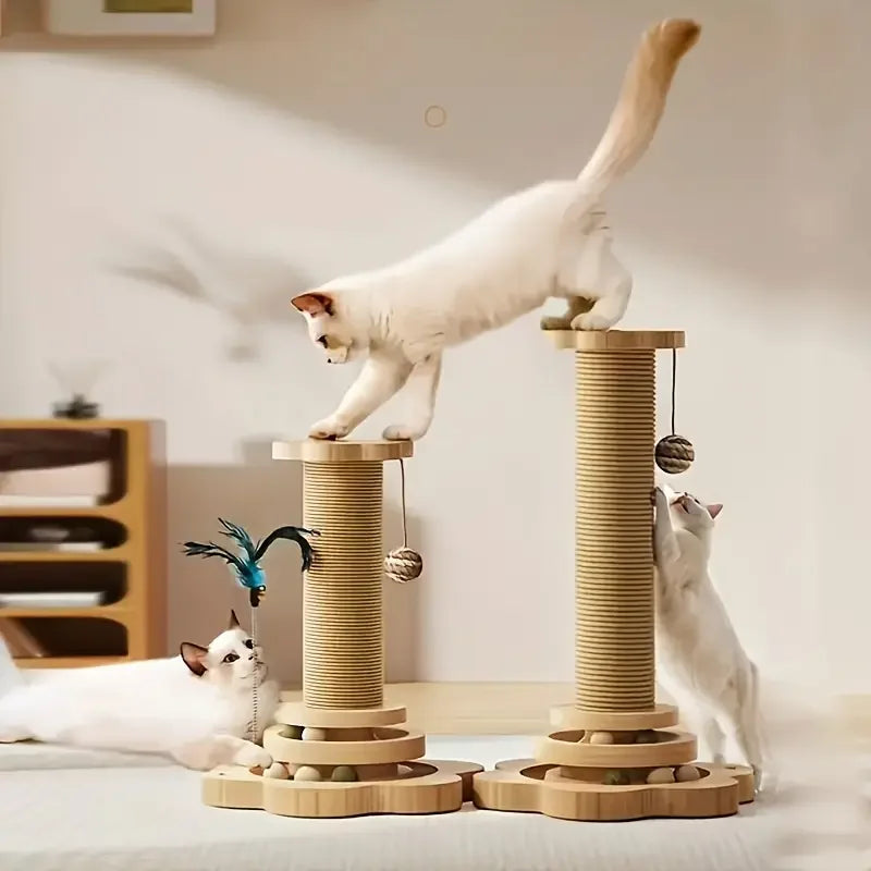 1pc, high-quality cat scratch board with rotating platform - wooden fiber chew toy, durable and non shedding cat tree stand, vertical