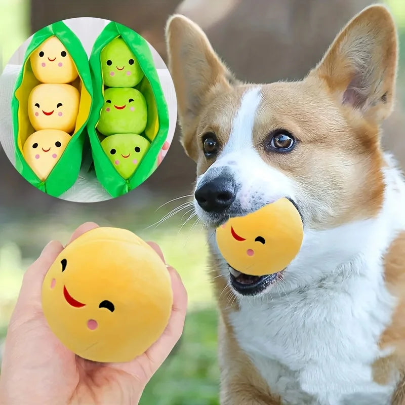 1 cute pea pod plush dog toy with smiling face - soft, interactive pet play and slow feeder