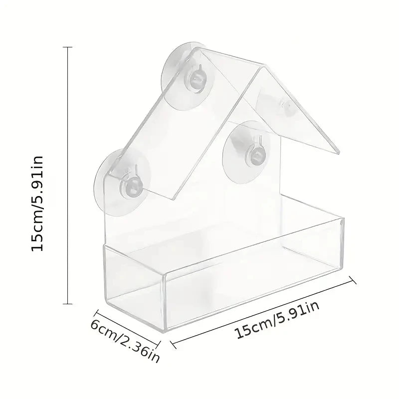 Acrylic Bird Feeder. Clear Window Outside Hanging Bird Feeder House with Suction Cup for Garden. Outdoor Backyard Wildlife Birding