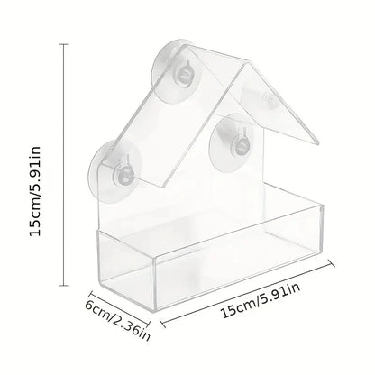 Acrylic Bird Feeder. Clear Window Outside Hanging Bird Feeder House with Suction Cup for Garden. Outdoor Backyard Wildlife Birding