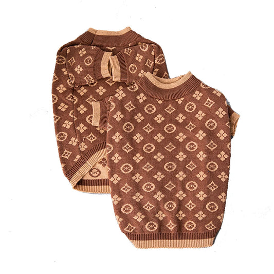 Soft Thick 2 Legged XS-2XL Luxury Dog Winter Clothes. Designer Brown Dog Knitted Sweaters /Jumpers