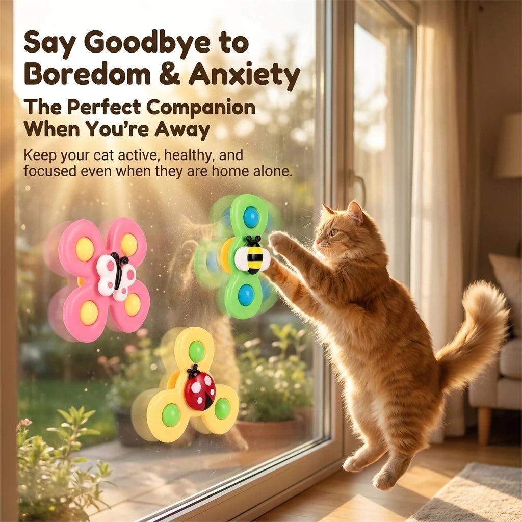 Pet cat toys, insect suction cups, spinning toys, rotating windmills, cat teasers, cat stress relief toys,