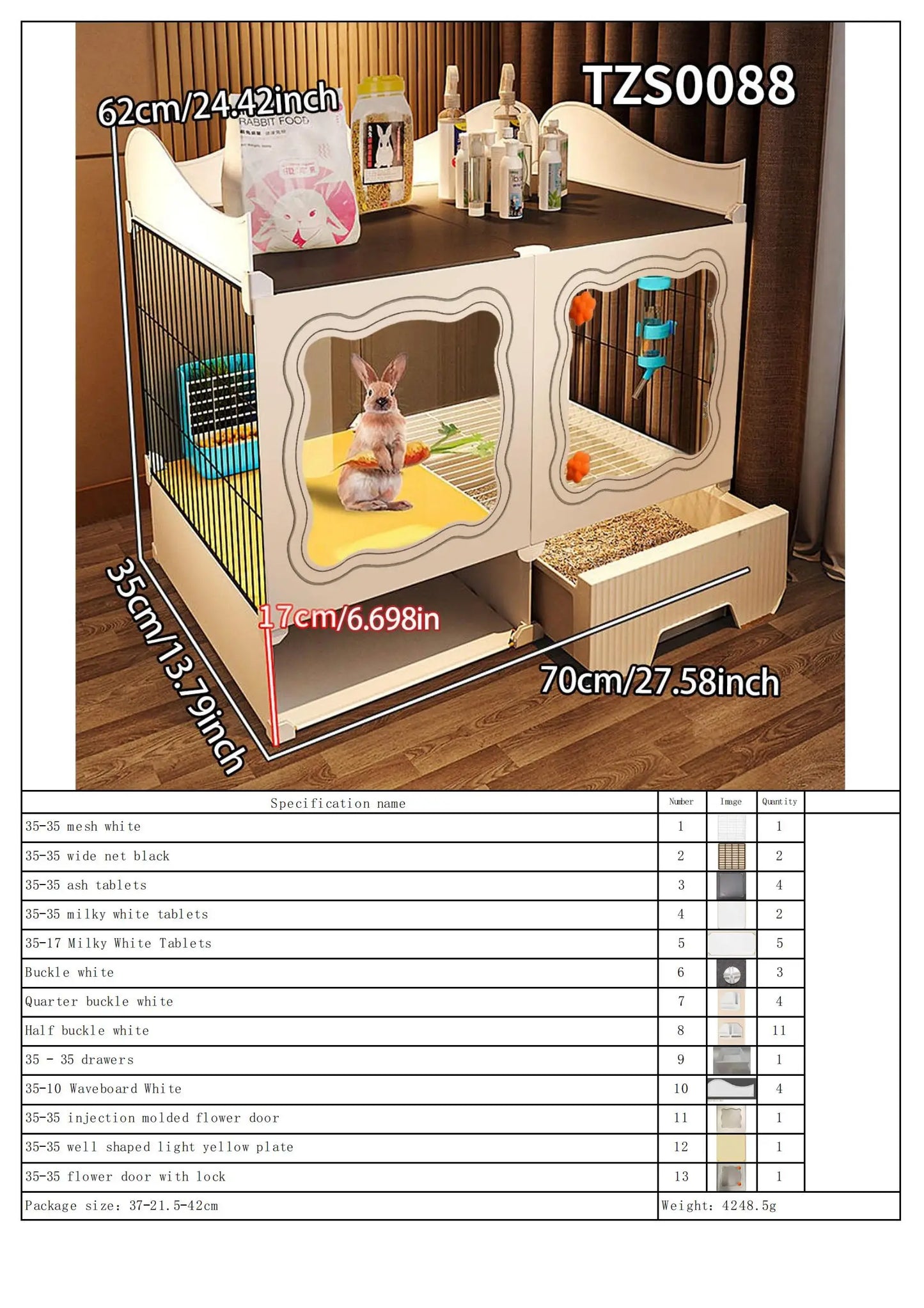 Rabbit Cage. Indoor Home Use with Toilet. Rabbit Villa, Small Dog, Kitten &  Guinea Pig Cage.
