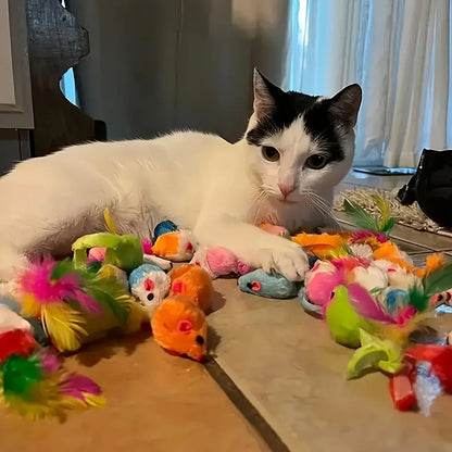 28pc or 14pc Cat Toys Mixed Pack. A Combination of Various Plastic Toys and Plush Toys Suitable for Multiple Cats To Play