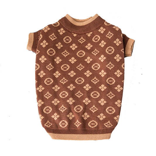 Soft Thick 2 Legged XS-2XL Luxury Dog Winter Clothes. Designer Brown Dog Knitted Sweaters /Jumpers