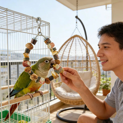 Bird Chew Toys. Natural Teething Game. Wood Cockatiel Toys For Gum Health. Small/Medium Lovebird Cage Accessories.
