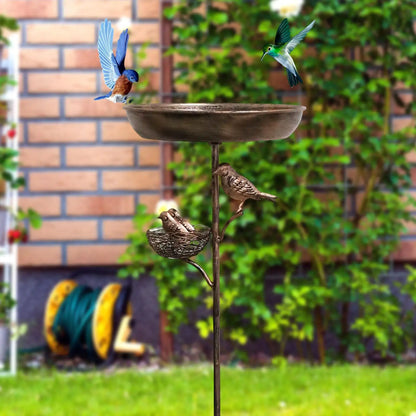 Bird Bath on Stand. Metal Outdoor Feeder Tray for Drinking and Feeding. Attracting Garden Birds