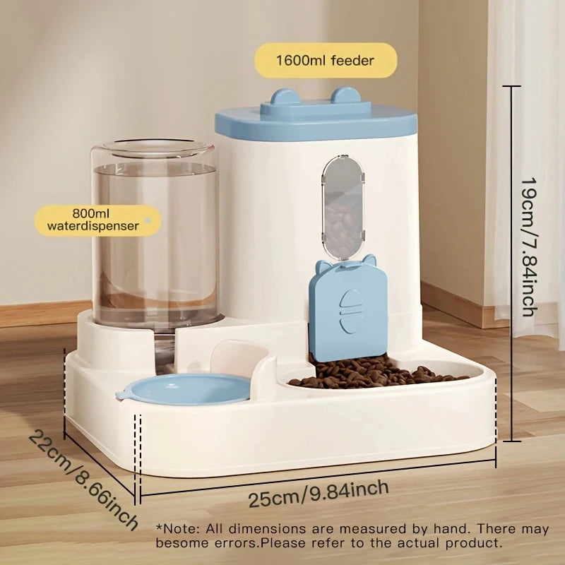 Pet large-capacity feeder, integrated, automatic water dispenser. Cat/dog food/water bowl.