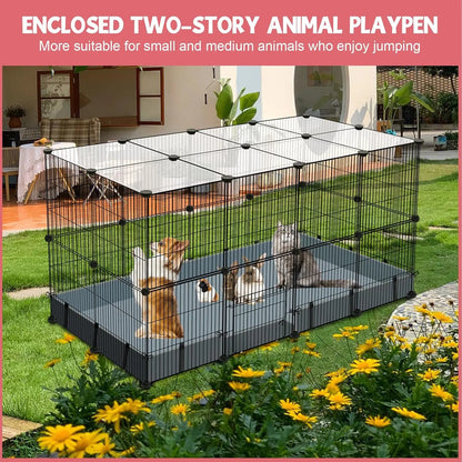 32-Panel Small Animal Playpen with Waterproof Mat, Portable Metal Fence for Guinea Pigs, Rabbits, Puppies Indoor/Outdoor