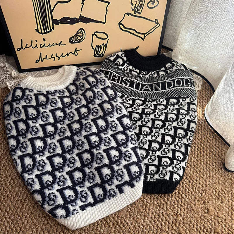 Luxury Designer Dog Winter Clothes, XS-2XL. Warm, Soft Puppy Sweaters Knitted. French Bull Knitwear