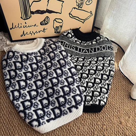 Luxury Designer Dog Winter Clothes, XS-2XL. Warm, Soft Puppy Sweaters Knitted. French Bull Knitwear