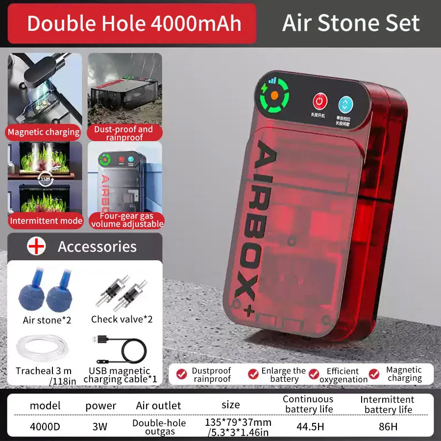 Aquarium Air Pump. Small Oxygen Pump, Lithium Battery, Magnetic Charging. Household, Outdoor. Waterproof & Portable. Silent