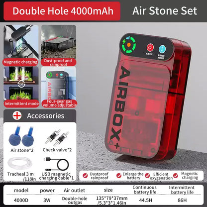Aquarium Air Pump. Small Oxygen Pump, Lithium Battery, Magnetic Charging. Household, Outdoor. Waterproof & Portable. Silent