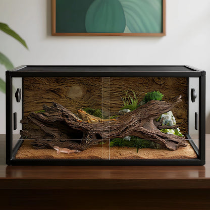Reptile Terrarium Lounge Habitat with Ventilation, Tempered Glass. Reptile Tank Large Capacity for Snake/Bearded Dragon/Lizard Ect