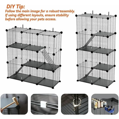 3 Tier Indoor Large Wire Cat Cage with DIY Playpen. Design for 12 Cats/Kittens, Guinea Pigs, Ferrets, Chinchillas and Rabbits Versa