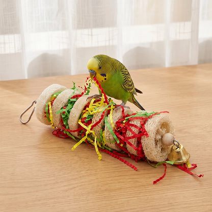 Funny Bird Toys. Parrot Toys Swing. Parrot Cage, Natural loofah. Hanging with Bell. Cockatiel, Parakeet Pet Bird Bites, Climb Chew Toys