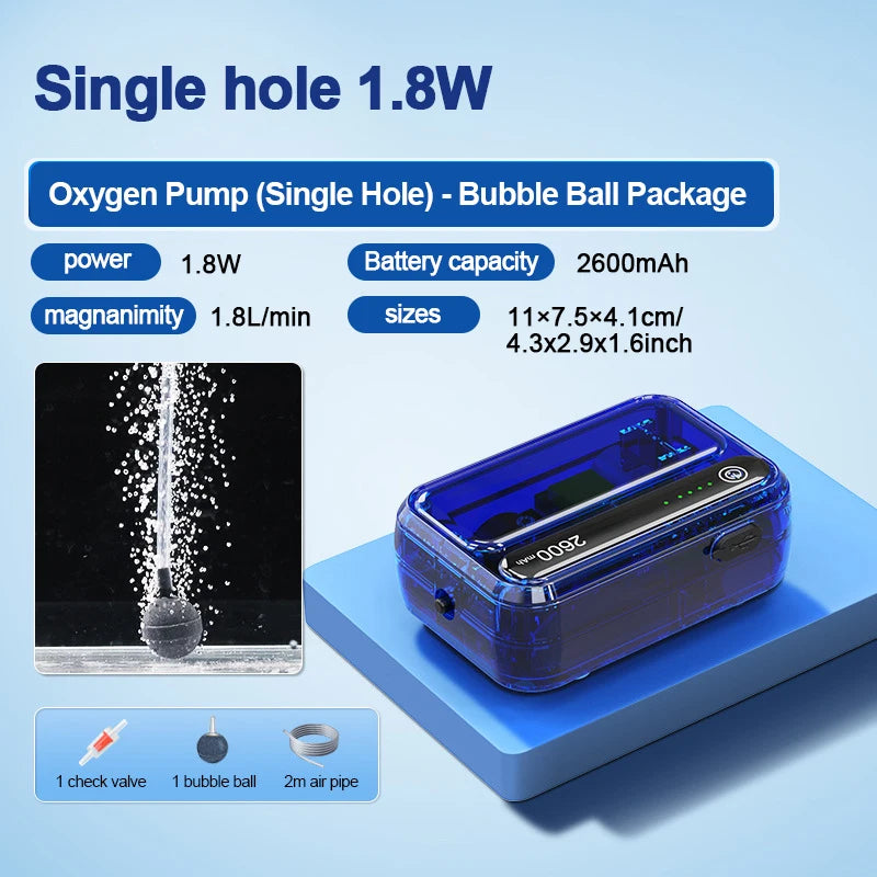 4800mAh aquarium oxygen pump, USB charging. Small, portable oxygen pump, Indoor and outdoor fishing aerator