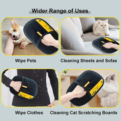 Pet Hair Remover Gloves. Electrostatic for Cats & Dogs, Reusable Washable Grooming Glove with 2-in-1 Lint Roller Brush - Safe Non-Toxic