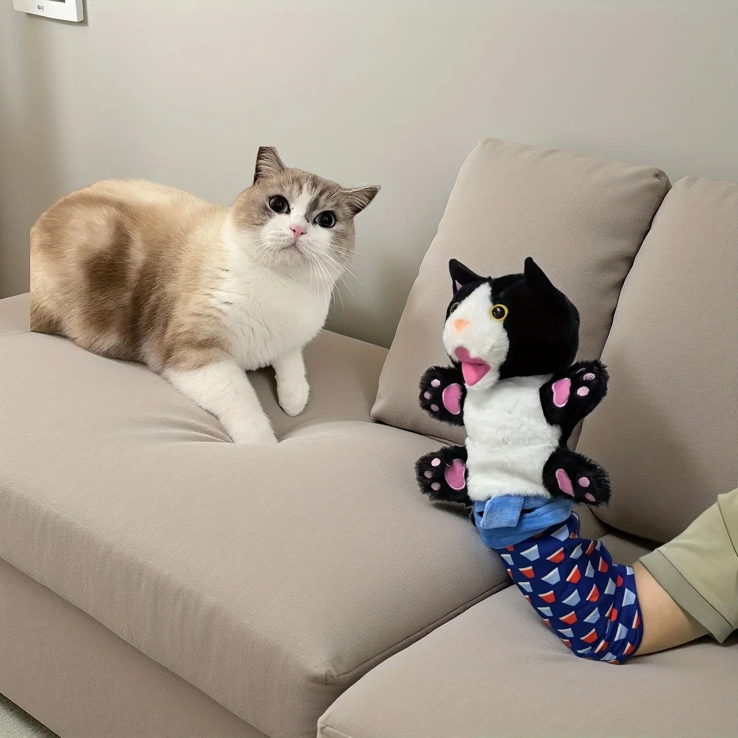 Interactive Cat Wrestling Puppet Toy with Poseable Limbs, Plush Stuffed Animal for Indoor Play. Durable & Safe cat/dog toy