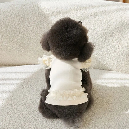 Lace Pet Summer Vest. Soft, Flying Sleeve, Base Skirt, Breathable Dog Clothes.