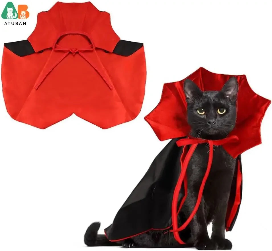 Halloween Cat Vampire Cloak Costume. Adjustable Pet Cape.