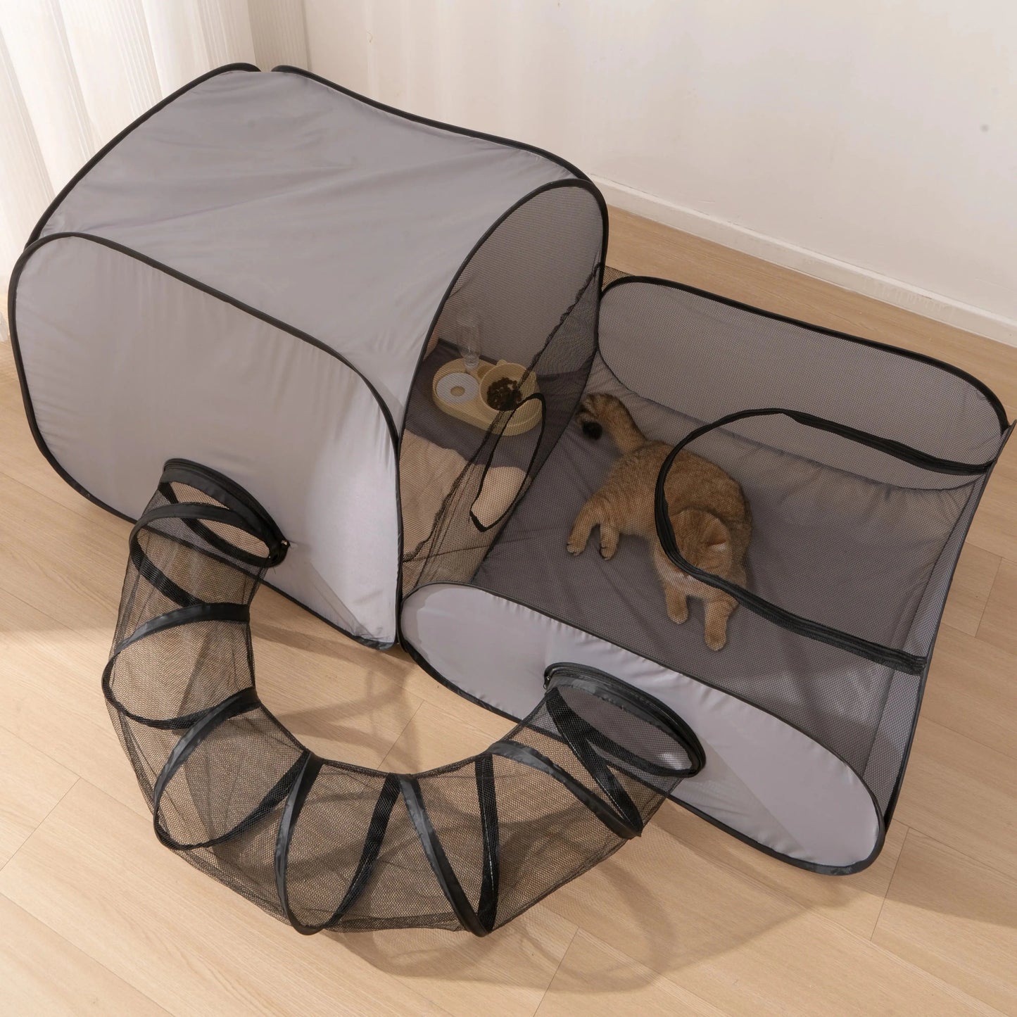 Square, Gray Cats and Dogs Delivery Room. Hard Oxford Cloth with a Play Tunnel. Foldable Pets Nest