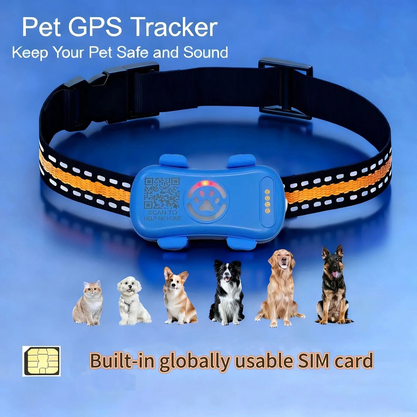 GPS Pet Tracker for Dogs & Cats. Real Time Tracking Unlimited Distance QR Code, Anti-Lost Locator with 1-year Service