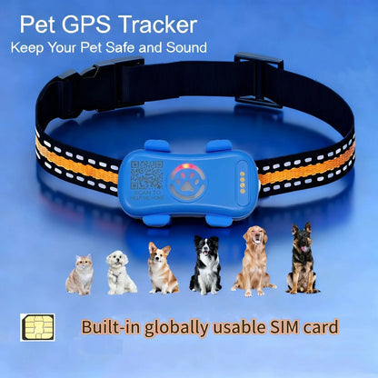 GPS Pet Tracker for Dogs & Cats. Real Time Tracking Unlimited Distance QR Code, Anti-Lost Locator with 1-year Service
