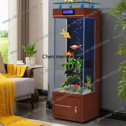 M07 Floor Fish Tank Aquarium. Ecological Wall Gold Crystal Super White Glass