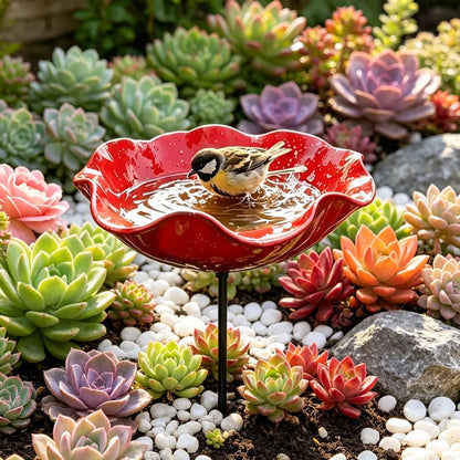 Bird Bath. Flower Shaped Metal Birdbath with Ground Stake. Water Feeder Bowl for Outdoor Garden/Patio.  Decorative Wild Bird Feeder