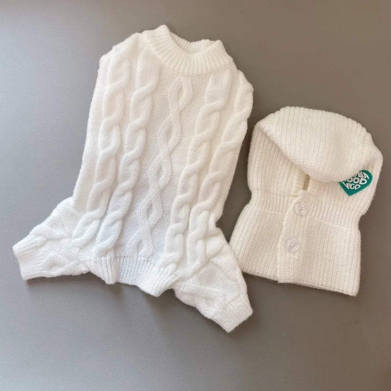 Autumn and Winter Pet Four Legged Knitted Warm Jumpsuit With Hat.