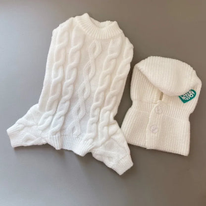 Autumn and Winter Pet Four Legged Knitted Warm Jumpsuit With Hat.
