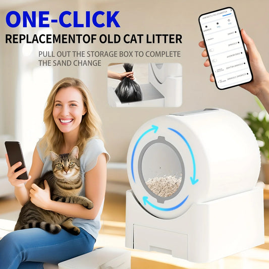 Self-Cleaning Cat Litter Box Automatic - 64L Large Capacity W/ FREE Waste Bags & TrackingMat, Smart APP-Controlled, Odor-Free