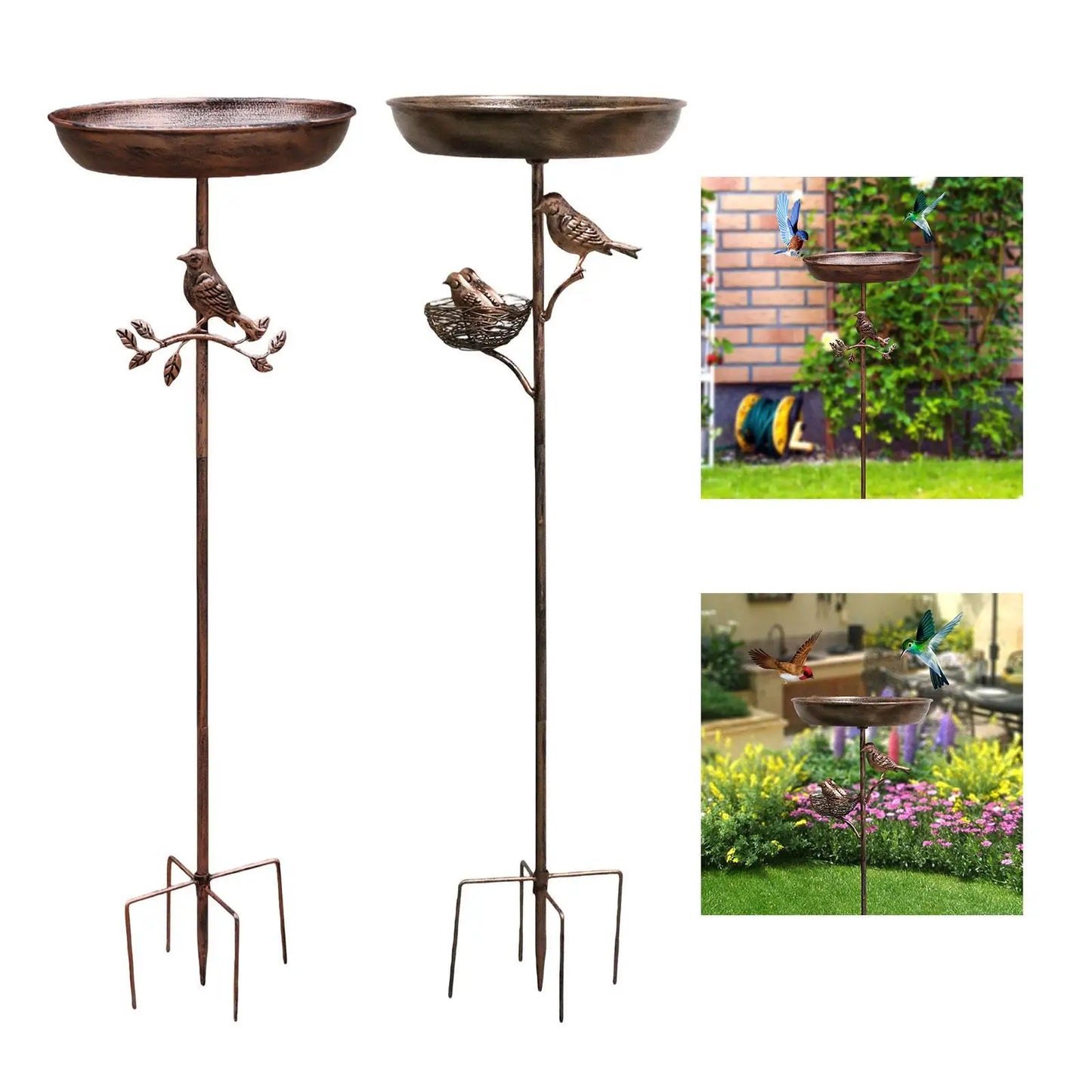Bird Bath on Stand. Metal Outdoor Feeder Tray for Drinking and Feeding. Attracting Garden Birds
