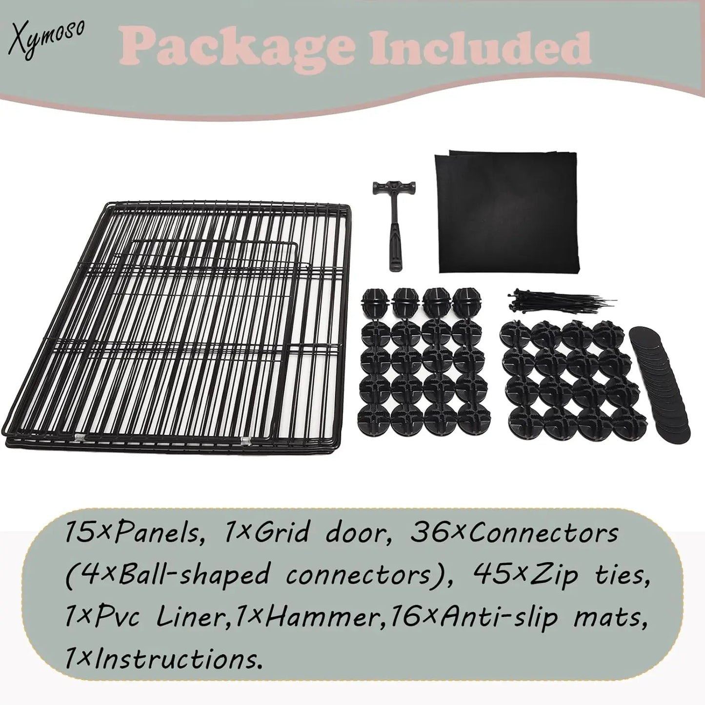 DIY Small Animal Cage with Door, 16 Panel Pet Playpen for Bunny or Hedgehog. Waterproof, Indoor/Outdoor