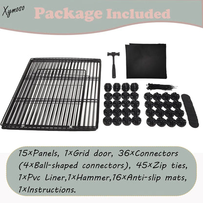 DIY Small Animal Cage with Door, 16 Panel Pet Playpen for Bunny or Hedgehog. Waterproof, Indoor/Outdoor