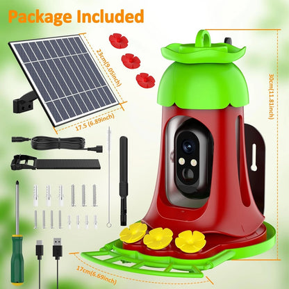Hummingbird Feeder with Camera, 7W Solar-Powered, Smart Bird Feeder. Camera with SD Card, Anti-Ant Moat ,Outdoor Bird Raising Camera