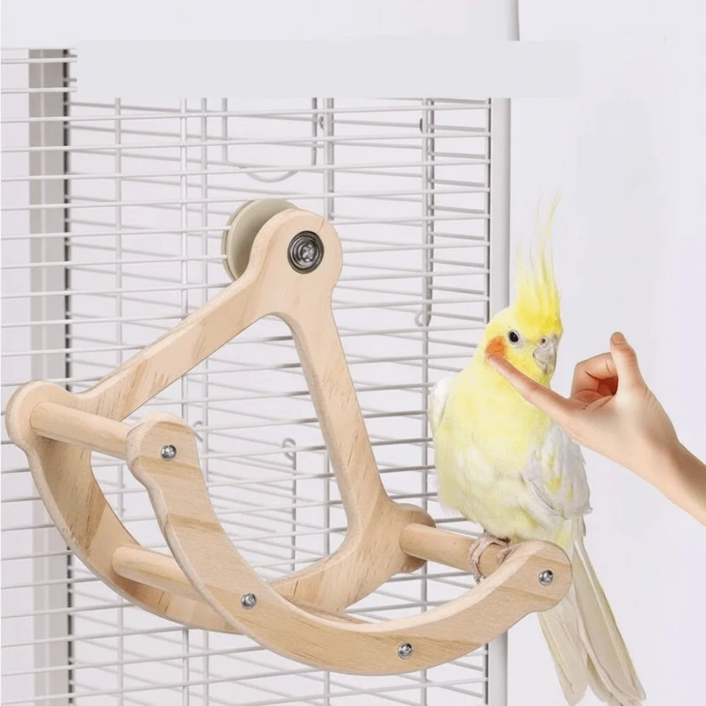 Funny Wooden Bird Swing. Hanging Durable Parrot Stand Wheel. Bite Resistant, Parrot Enrichment Toy. Cage Accessories.