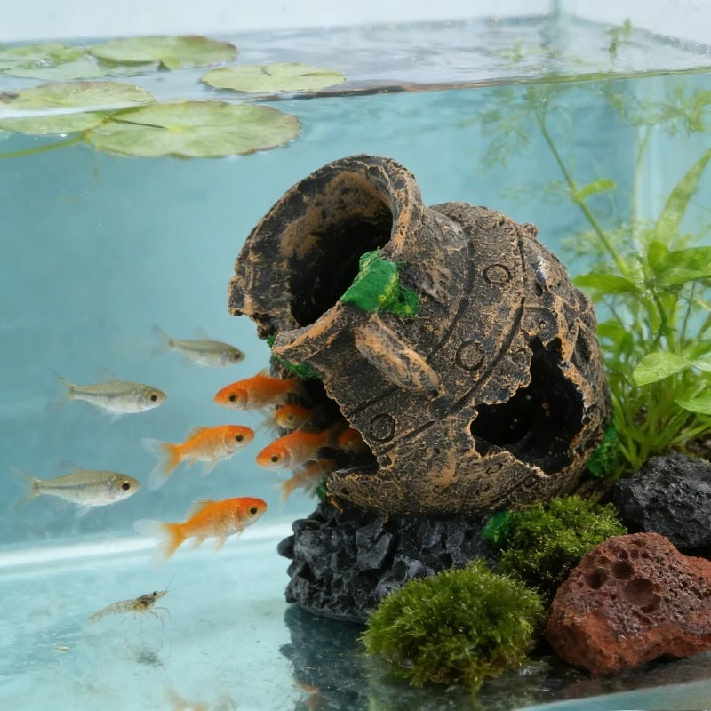 Sunken Broken Jar Aquarium Decoration. Resin Cave Hideout for Fish/ Shrimp Tank. Landscape Ornament for Shelter, Breeding and Spawning