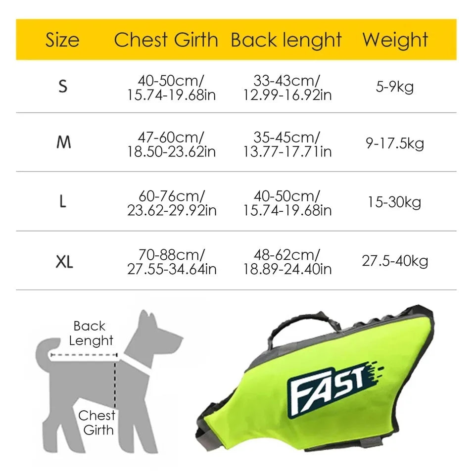 Pet Life Jacket/Safety Vest for Dogs. Swim Fashion. Adjustable, Reflective in Pool or Surfing, Drifting. Dog Life Vest