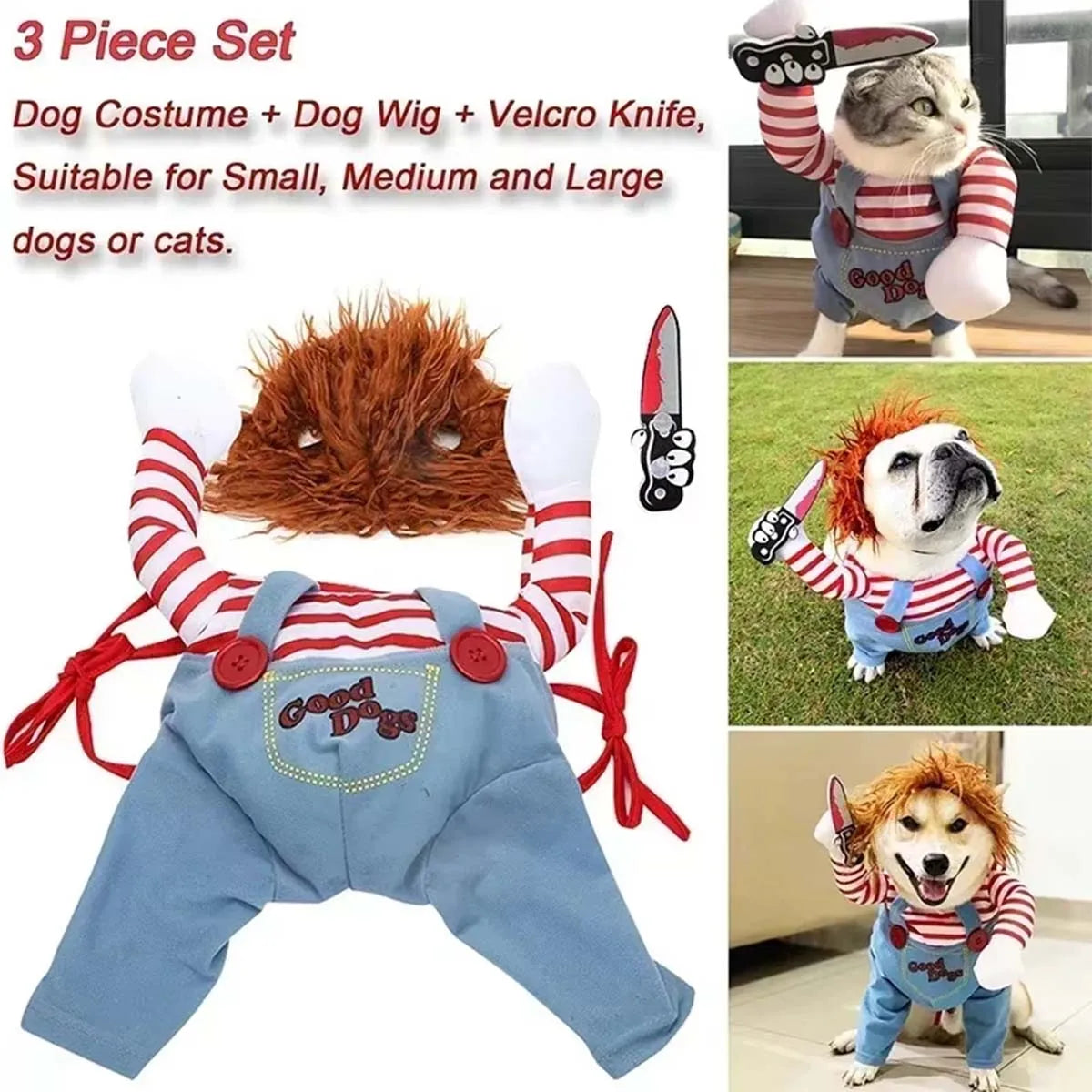 Pet Festival Funny Set. Halloween Cat/Dog Costumes. Novelty, Adjustable Pet Cosplay Clothes For Cats and Medium/Large Dogs