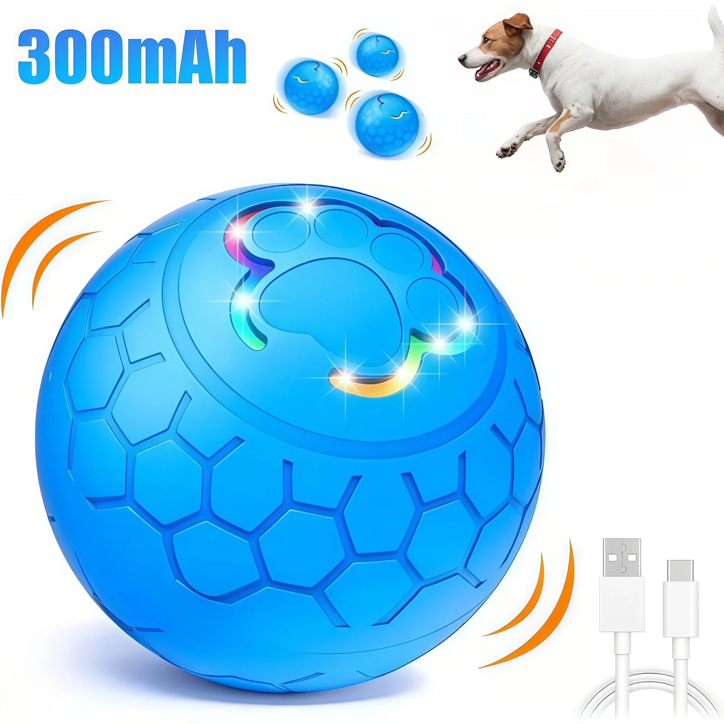 Smart Dog Interactive Toy Ball. Electronic Pet Toy Ball. USB Automatic Bouncing Rolling Toy With RGB Lights.