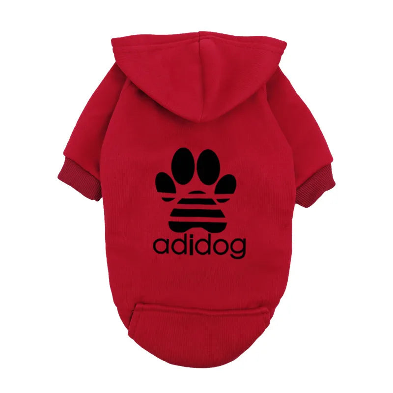 "Adidog" Style Dog Hoodie - Fleece Lined Pet Sweatshirt with Paw Logo - Casual Small Dog Outfit Jumper - Grey