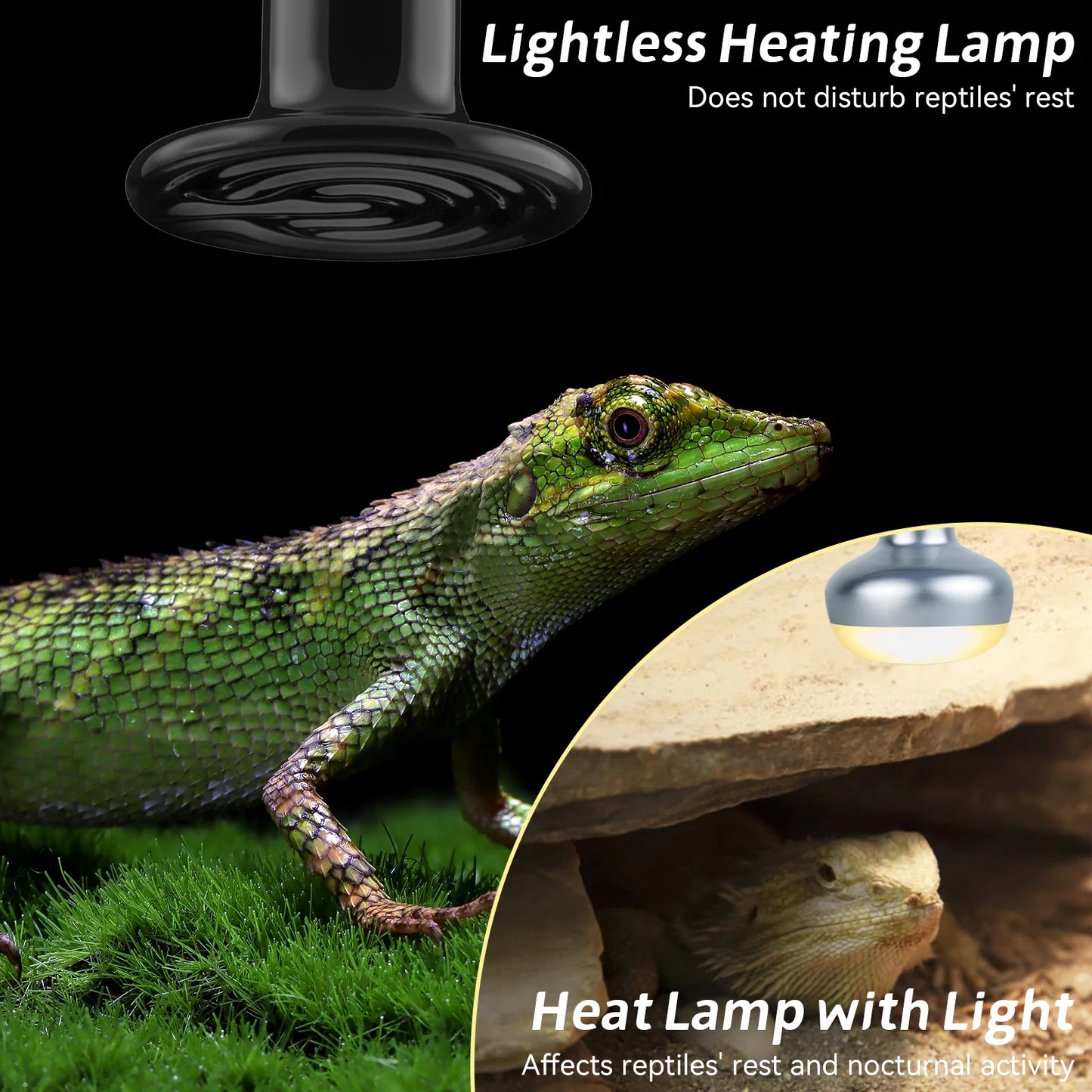 3PCS Reptiles Far Infrared Heating Bulb. 220V/110V 25W 50W 75W 100W E27, Black Ceramic Heat Lamp for Turtle, Snake,  Chameleon