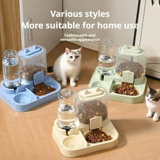 Pet Feeder. Dual Food Bowl All-in-One, Automatic Food/Water Dispenser. Large Capacity Food Storage Dispenser.